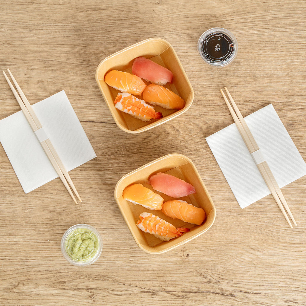 Matsuri Vision 17 oz Square Kraft Paper Sushi Container - 5" x 5" x 2" - 100 count box