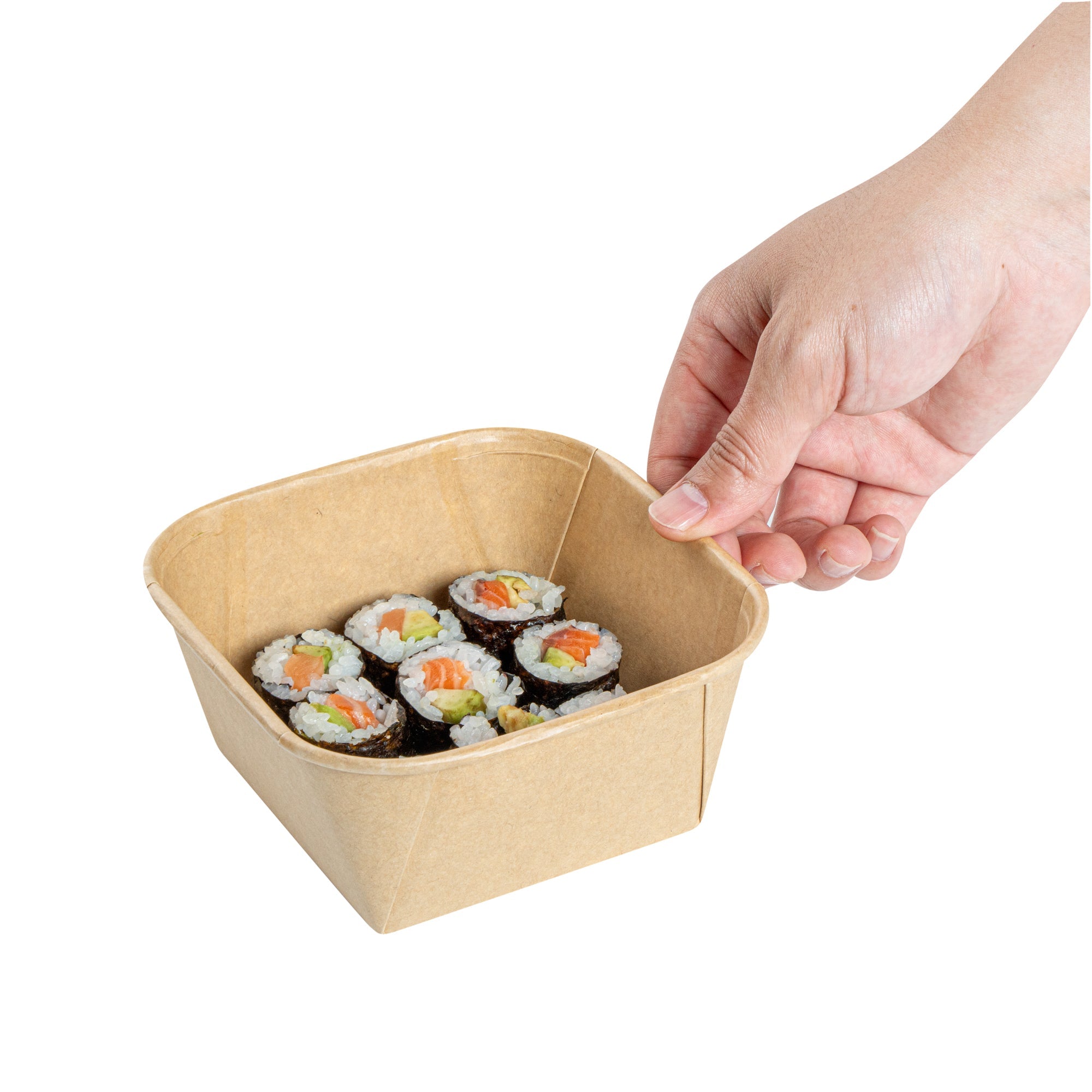 Matsuri Vision 22 oz Square Kraft Paper Sushi Container - 5" x 5" x 2 1/4" - 50 count box