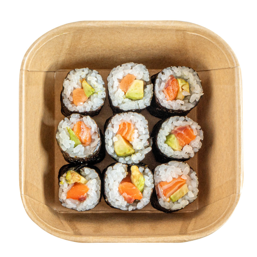 Matsuri Vision 22 oz Square Kraft Paper Sushi Container - 5" x 5" x 2 1/4" - 100 count box