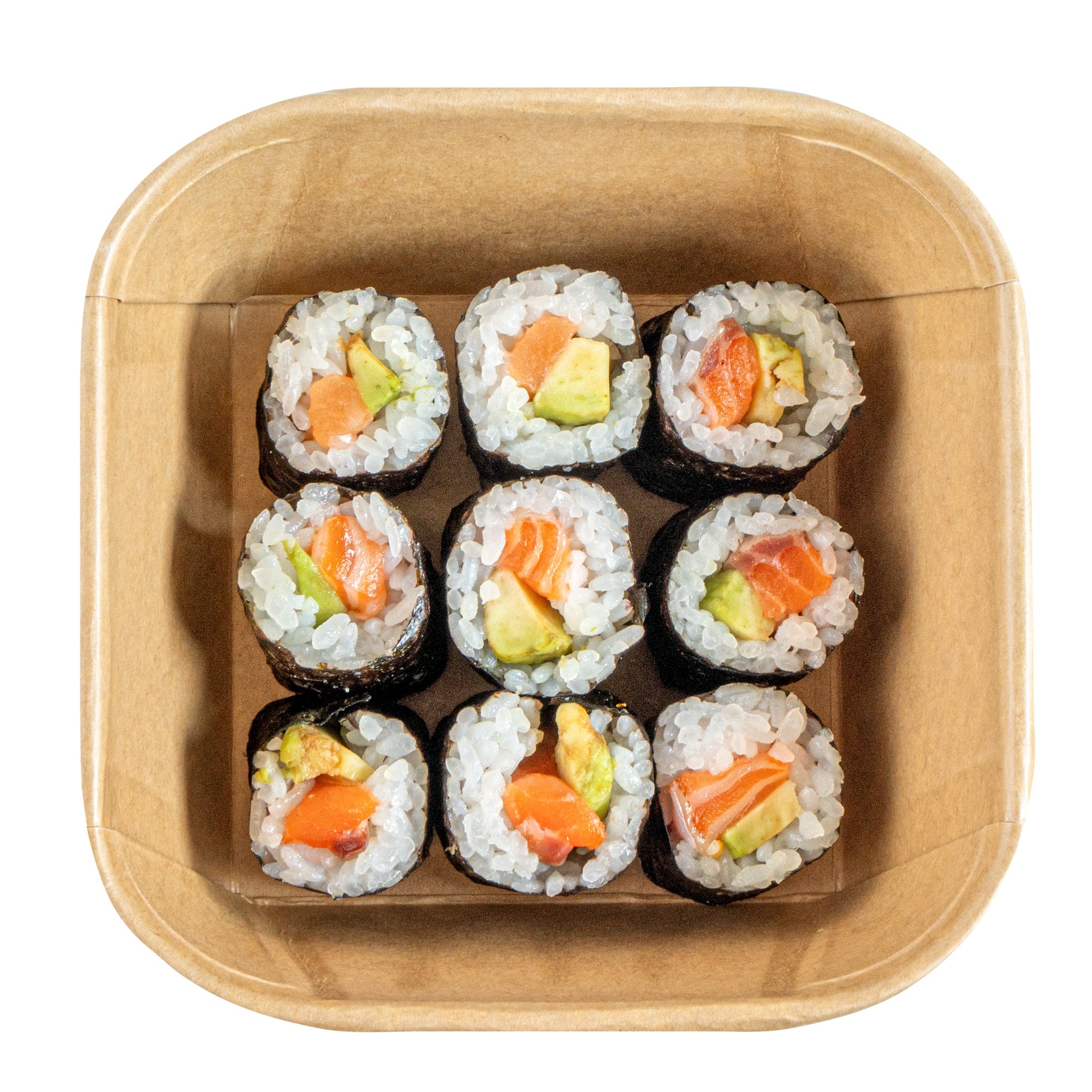 Matsuri Vision 22 oz Square Kraft Paper Sushi Container - 5" x 5" x 2 1/4" - 100 count box