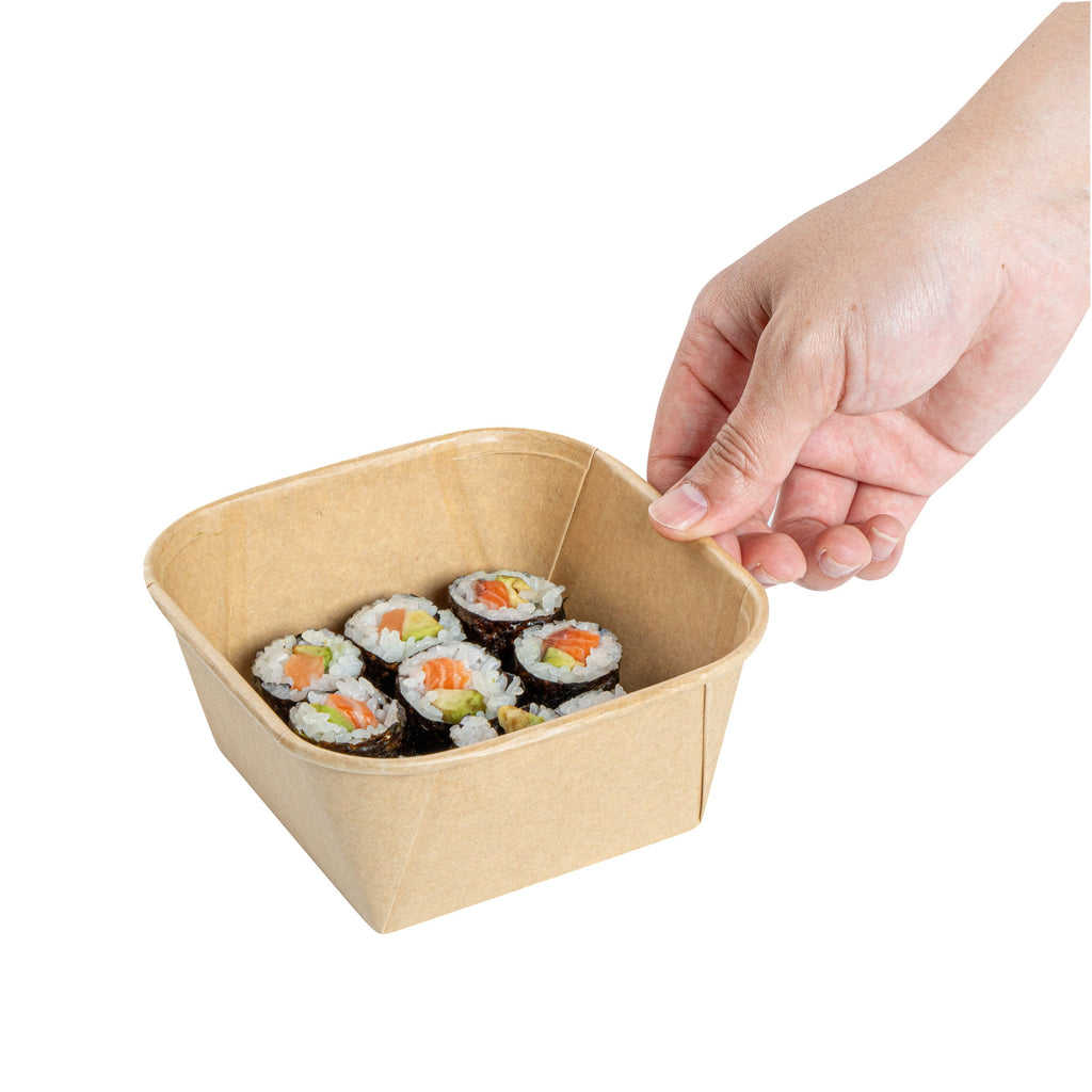 Matsuri Vision 22 oz Square Kraft Paper Sushi Container - 5" x 5" x 2 1/4" - 100 count box