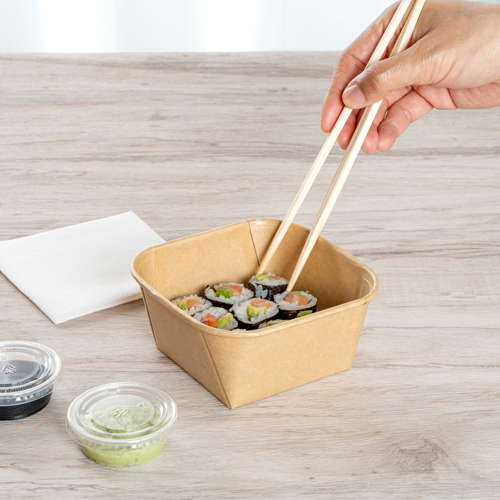 Matsuri Vision 22 oz Square Kraft Paper Sushi Container - 5" x 5" x 2 1/4" - 100 count box