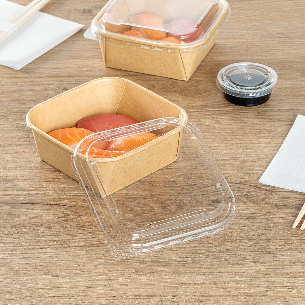 Matsuri Vision Clear PET Plastic Lid - Fits 17 and 22 oz Sushi Containers, Anti-Fog - 50 count box