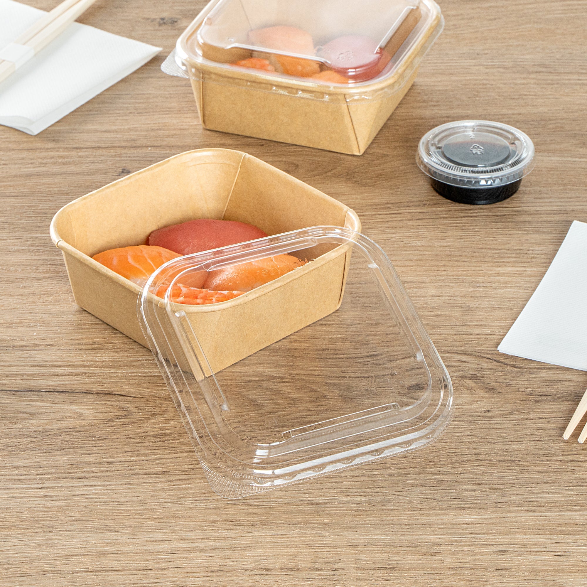 Matsuri Vision Clear PET Plastic Lid - Fits 17 and 22 oz Sushi Containers, Anti-Fog - 50 count box