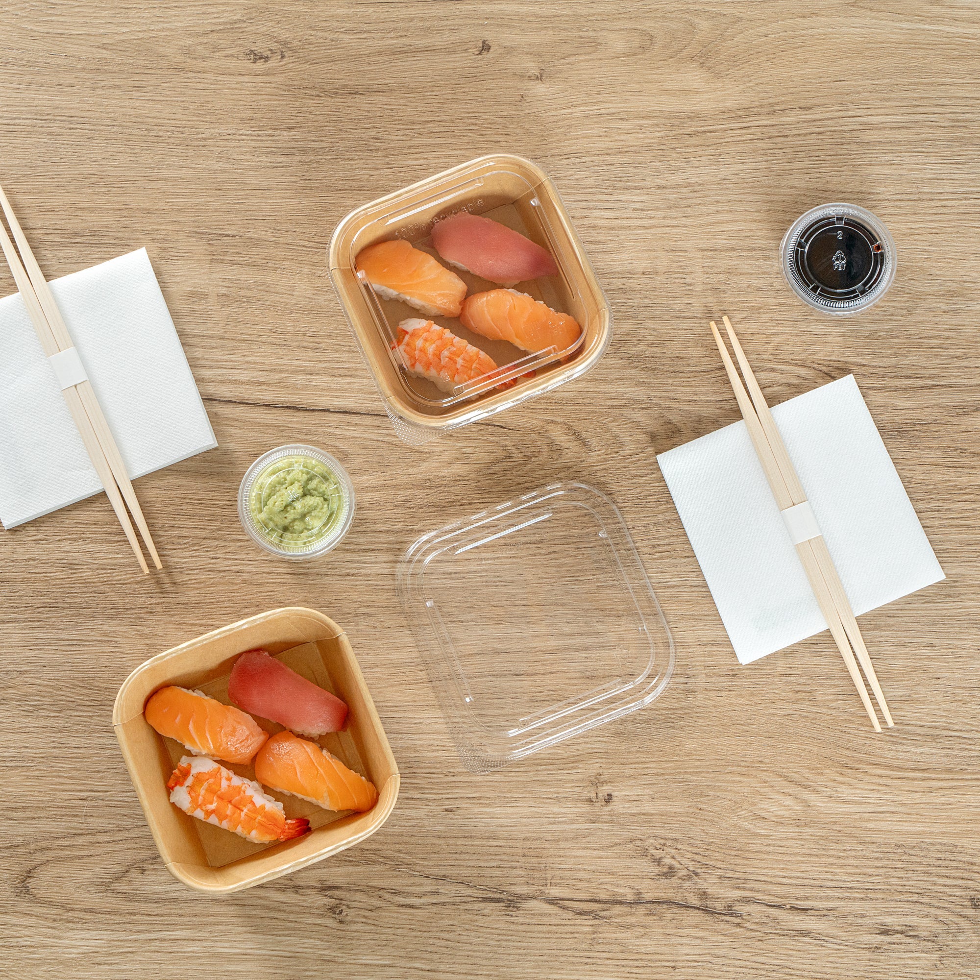 Matsuri Vision Clear PET Plastic Lid - Fits 17 and 22 oz Sushi Containers, Anti-Fog - 50 count box