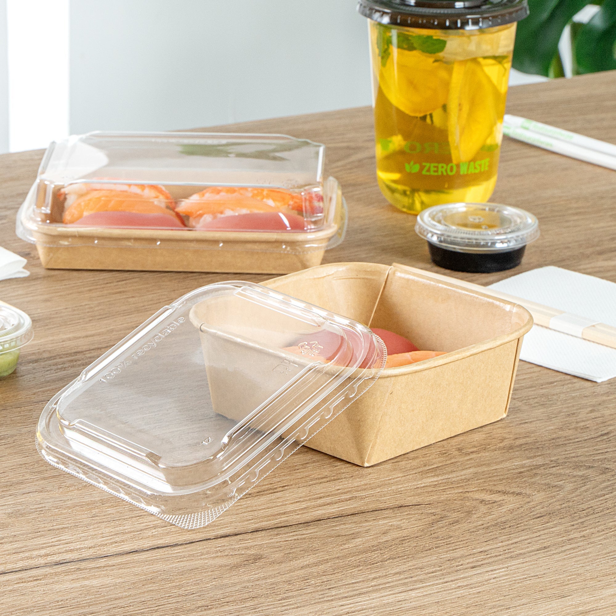 Matsuri Vision Clear PET Plastic Lid - Fits 17 and 22 oz Sushi Containers, Anti-Fog - 100 count box