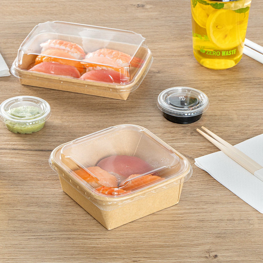 Matsuri Vision Clear PET Plastic Lid - Fits 17 and 22 oz Sushi Containers, Anti-Fog - 100 count box