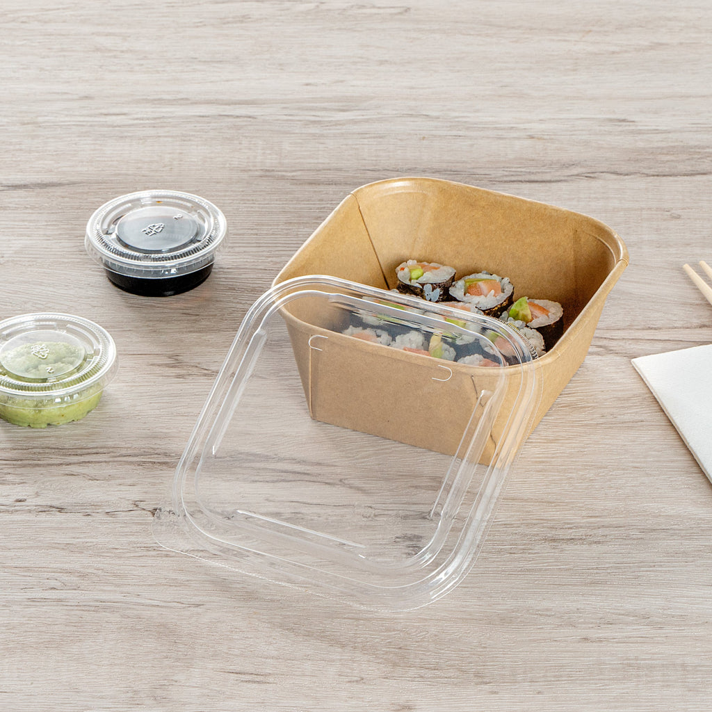 Matsuri Vision Clear PP Plastic Lid - Fits 17 and 22 oz Sushi Containers, Anti-Fog - 100 count box