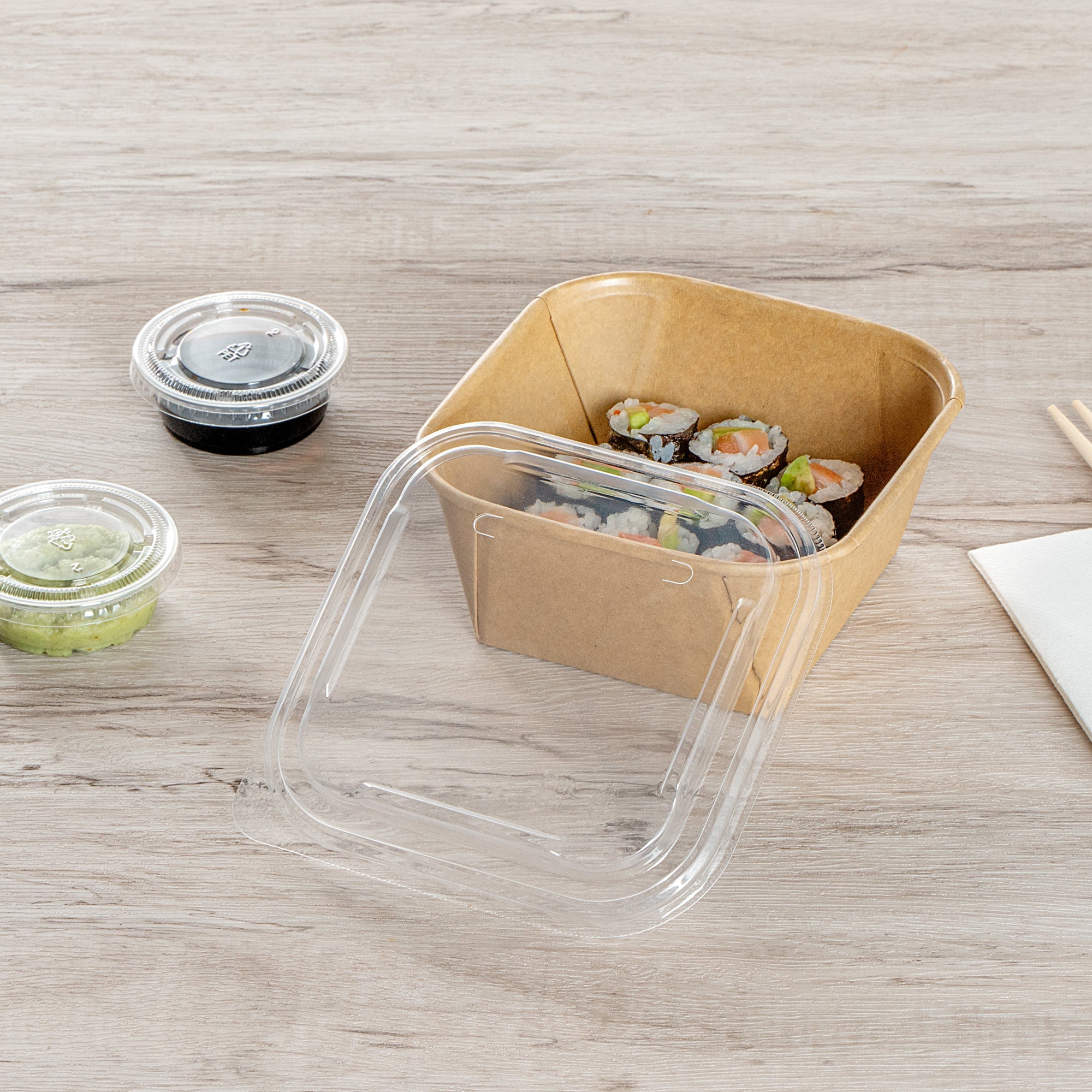 Matsuri Vision Clear PP Plastic Lid - Fits 17 and 22 oz Sushi Containers, Anti-Fog - 50 count box