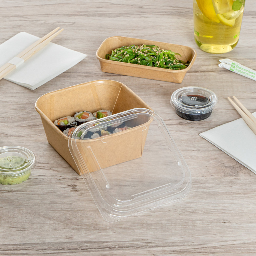 Matsuri Vision Clear PP Plastic Lid - Fits 17 and 22 oz Sushi Containers, Anti-Fog - 100 count box
