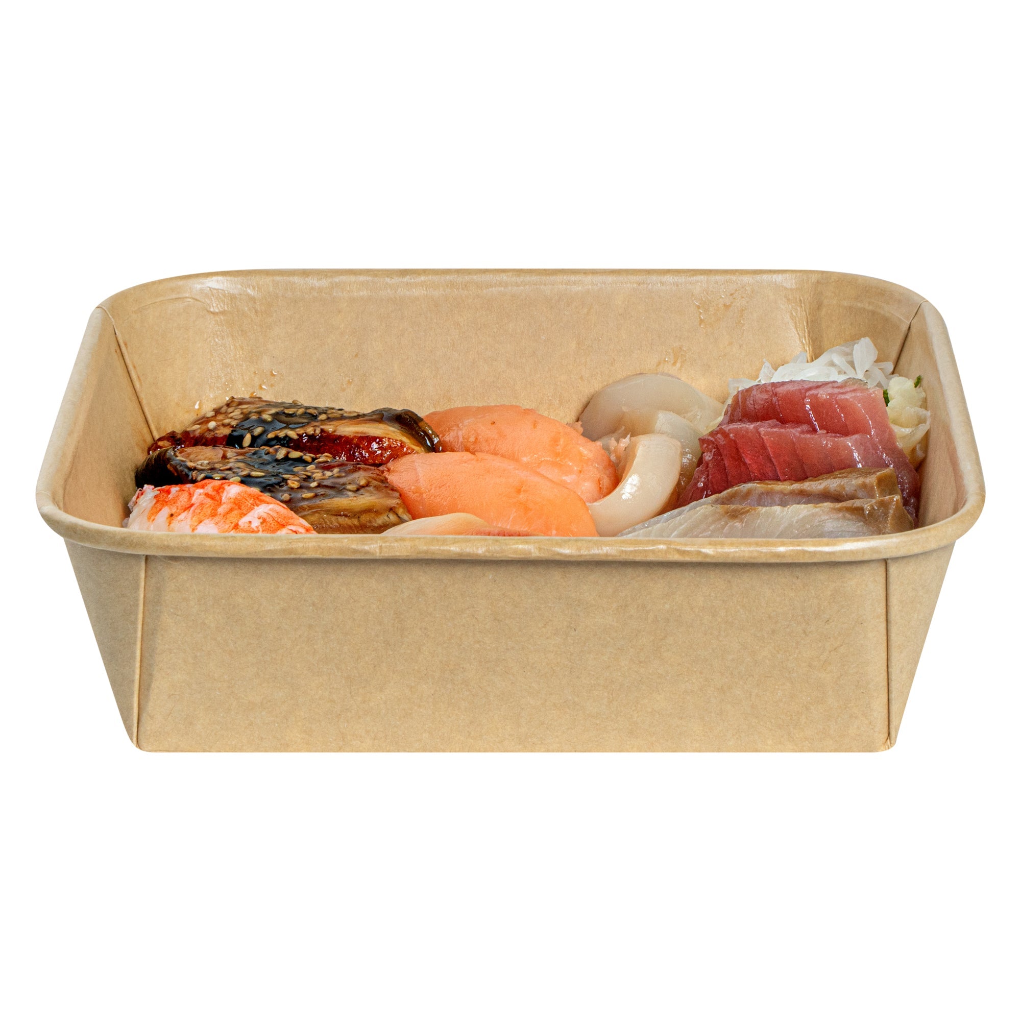 Matsuri Vision 34 oz Square Kraft Paper Sushi Container - 7" x 7" x 2" - 100 count box