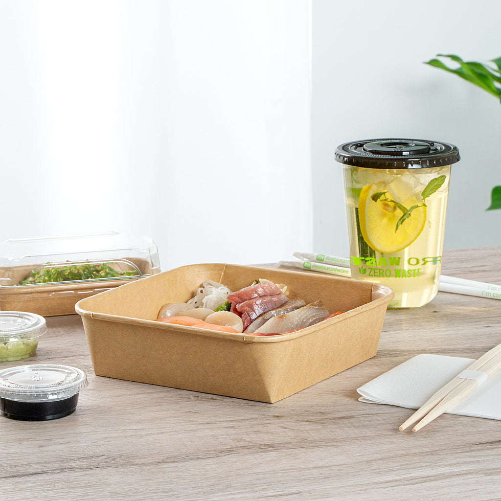 Matsuri Vision 34 oz Square Kraft Paper Sushi Container - 7" x 7" x 2" - 100 count box