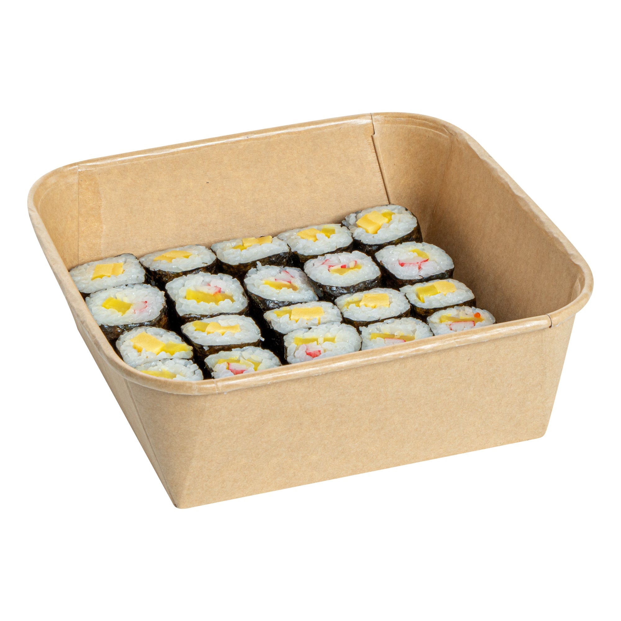 Matsuri Vision 45 oz Square Kraft Paper Sushi Container - 7" x 7" x 2 1/4" - 50 count box