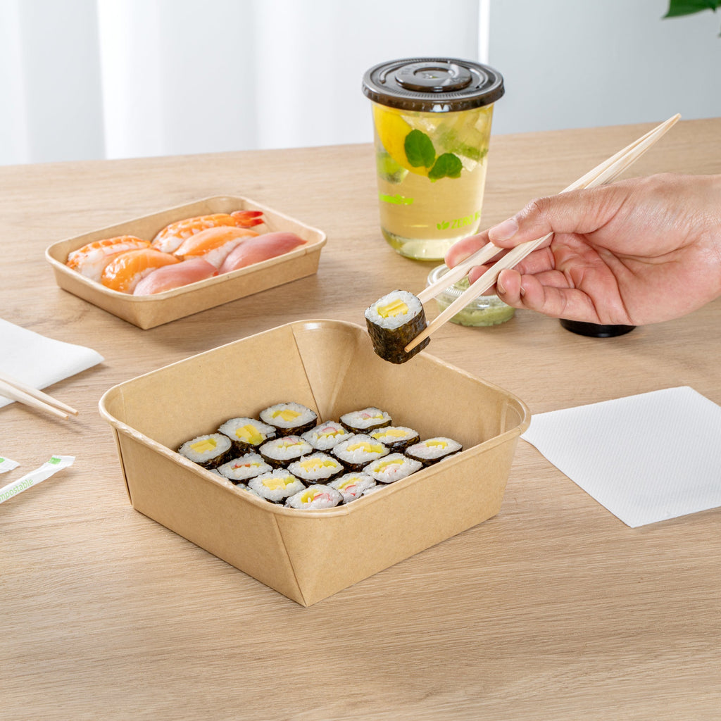 Matsuri Vision 45 oz Square Kraft Paper Sushi Container - 7" x 7" x 2 1/4" - 50 count box