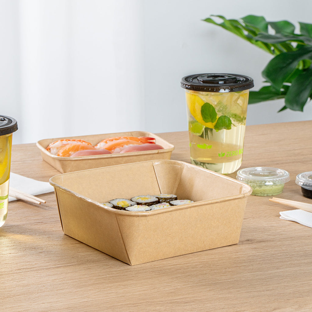 Matsuri Vision 45 oz Square Kraft Paper Sushi Container - 7" x 7" x 2 1/4" - 50 count box