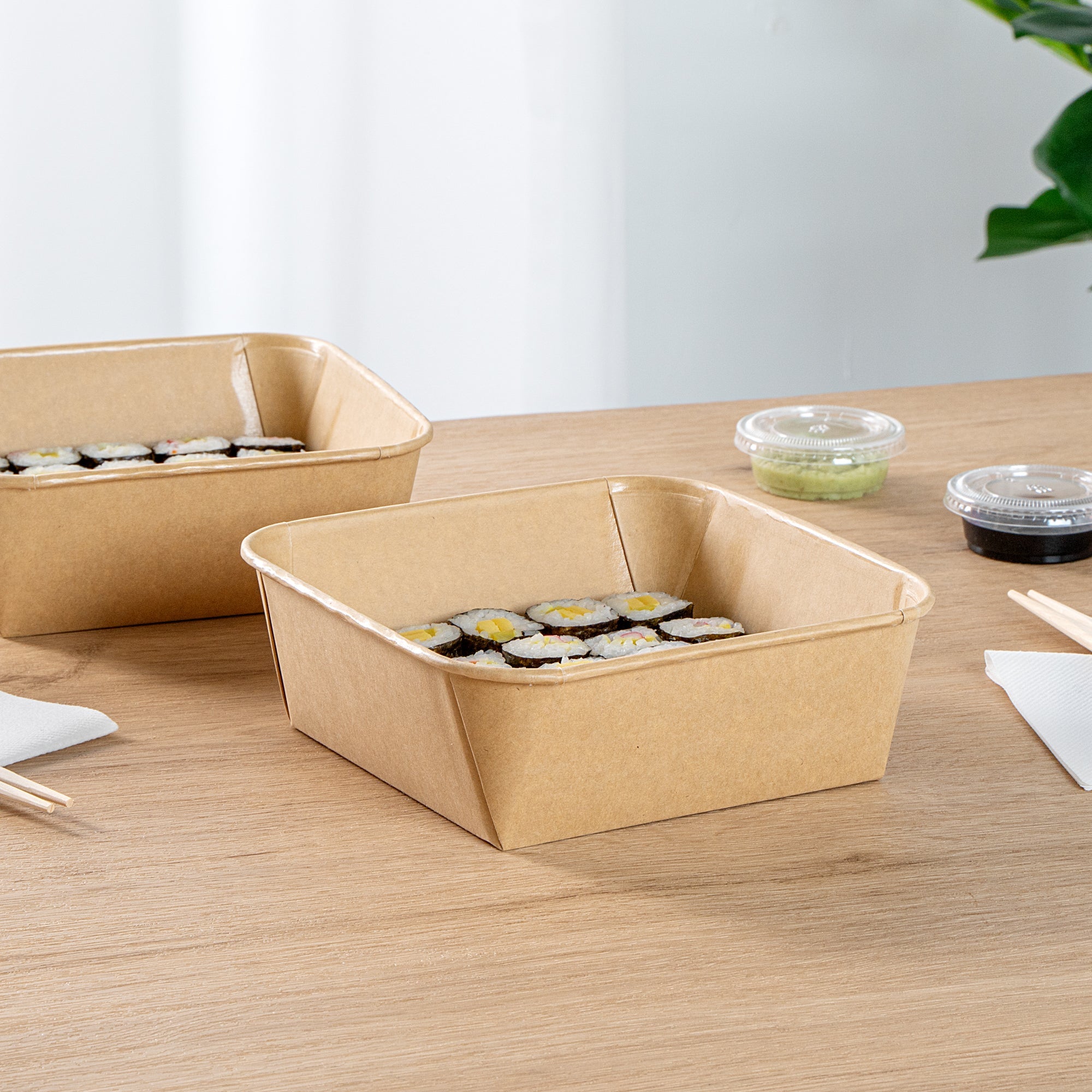 Matsuri Vision 45 oz Square Kraft Paper Sushi Container - 7" x 7" x 2 1/4" - 100 count box