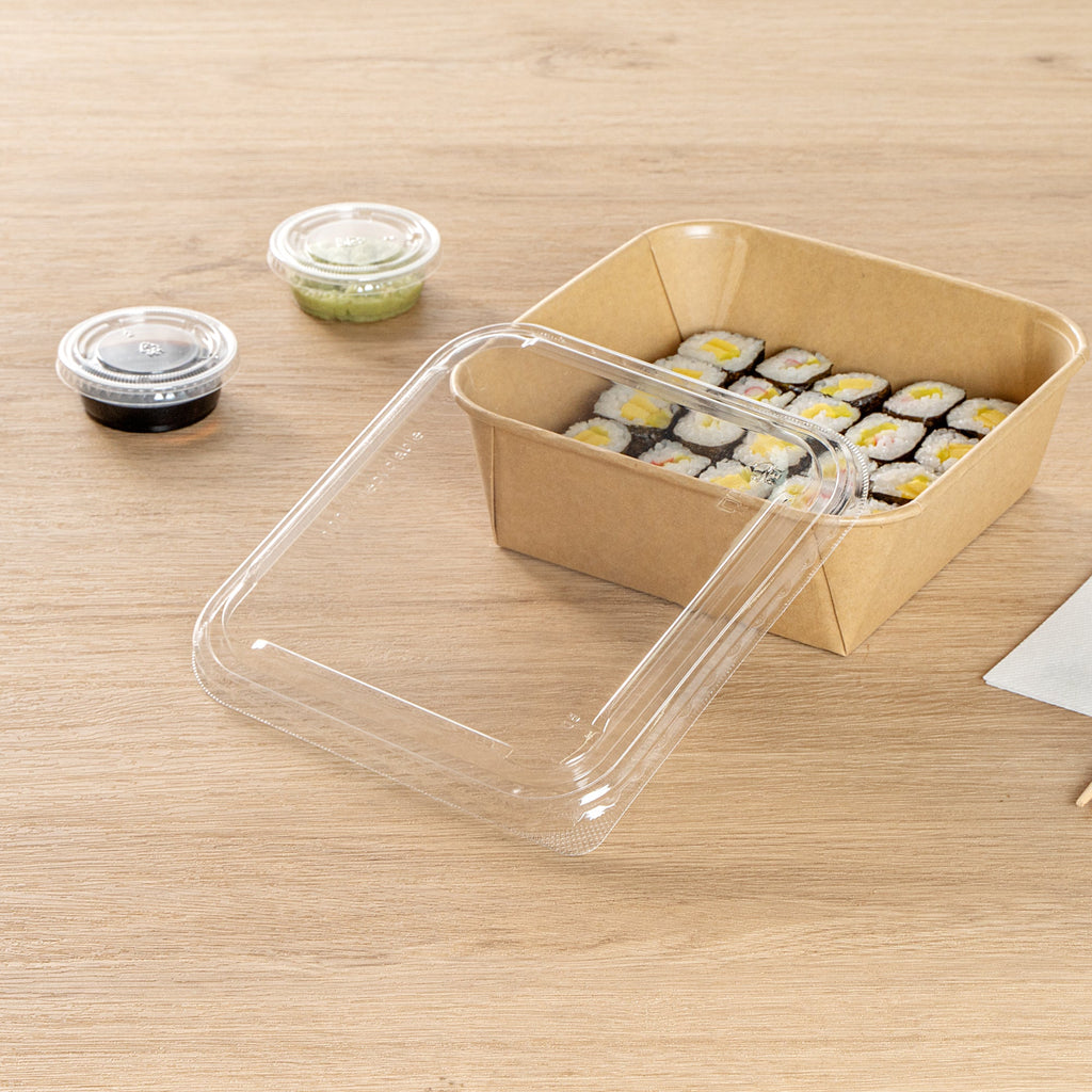 Matsuri Vision Clear PET Plastic Lid - Fits 34 and 45 oz Sushi Containers, Anti-Fog - 100 count box