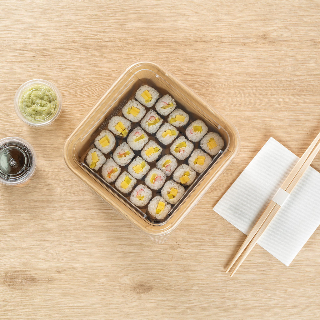 Matsuri Vision Clear PET Plastic Lid - Fits 34 and 45 oz Sushi Containers, Anti-Fog - 50 count box