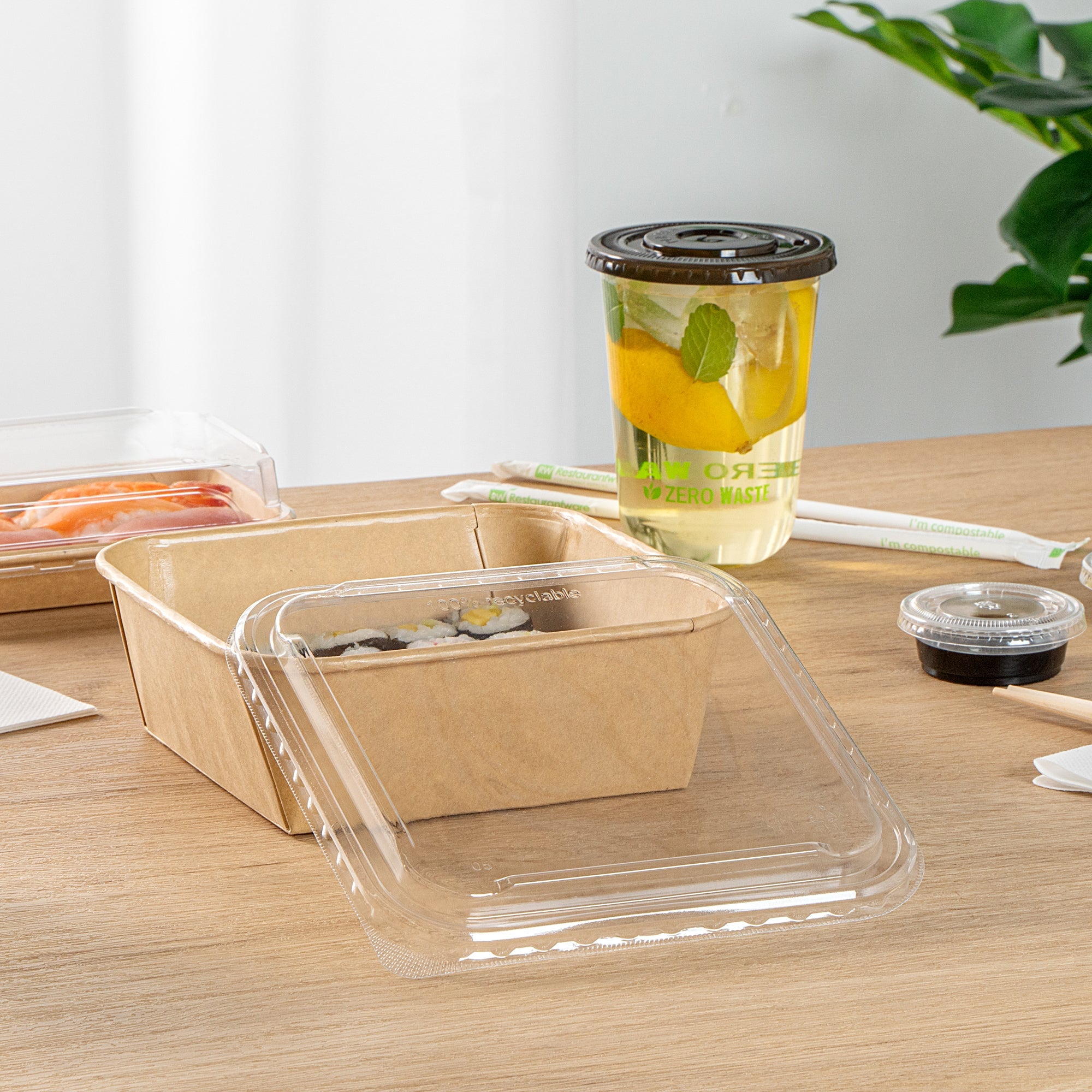 Matsuri Vision Clear PET Plastic Lid - Fits 34 and 45 oz Sushi Containers, Anti-Fog - 100 count box