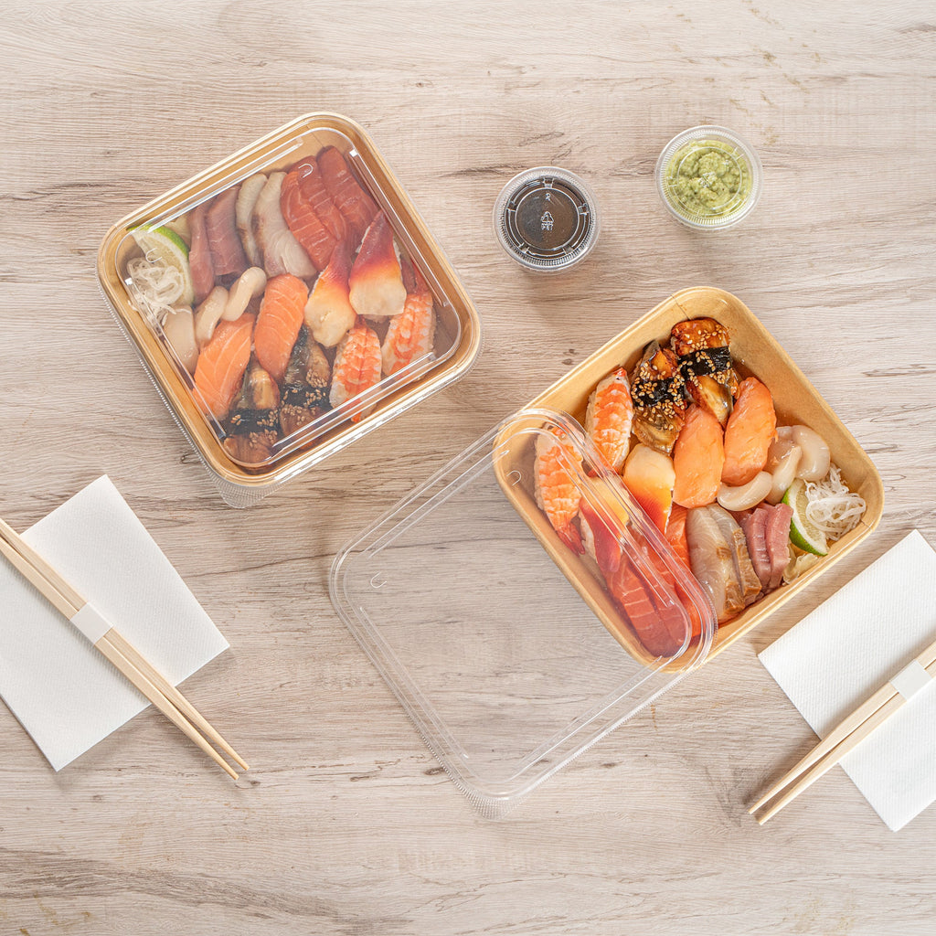 Matsuri Vision Clear PP Plastic Lid - Fits 34 and 45 oz Sushi Containers, Anti-Fog - 50 count box