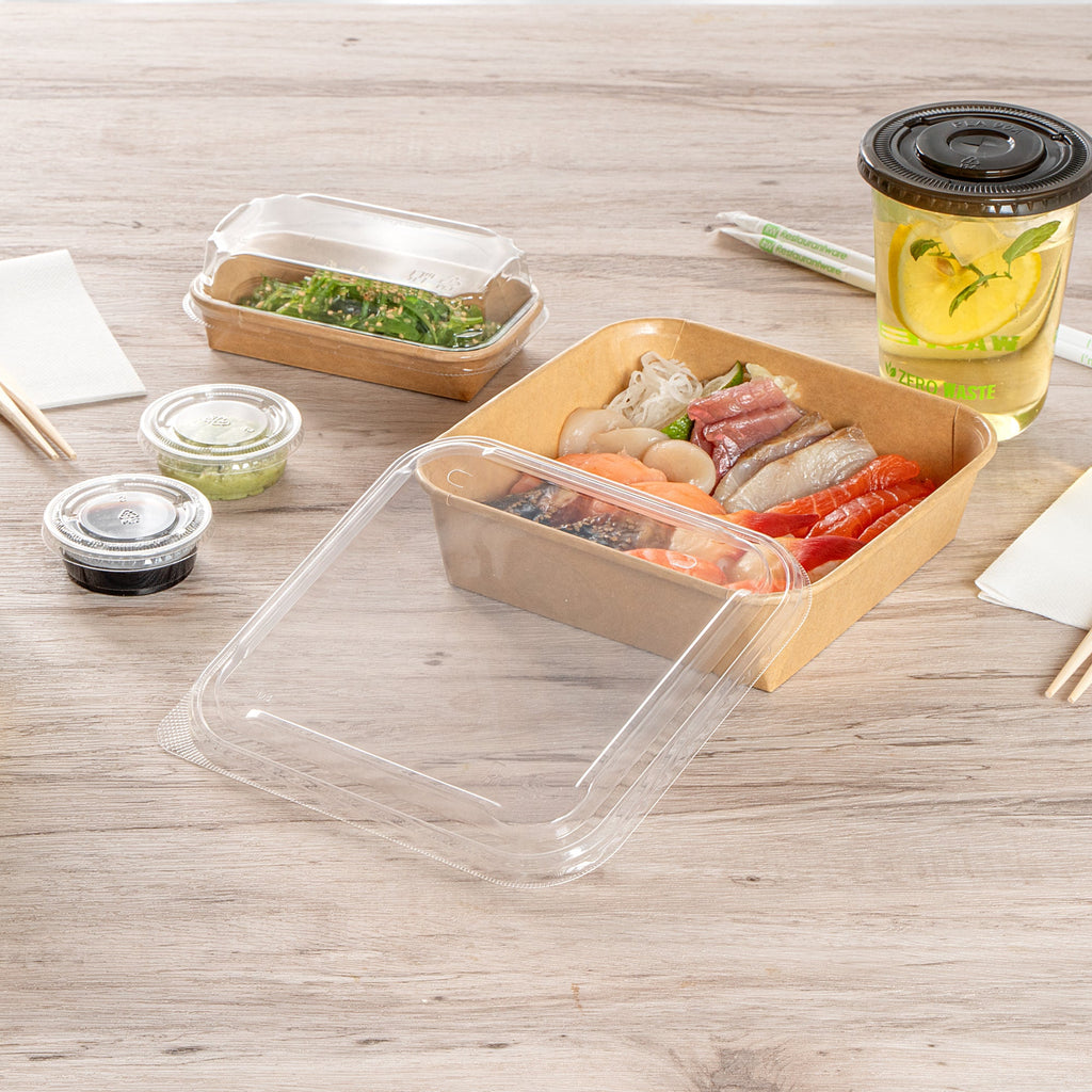 Matsuri Vision Clear PP Plastic Lid - Fits 34 and 45 oz Sushi Containers, Anti-Fog - 100 count box
