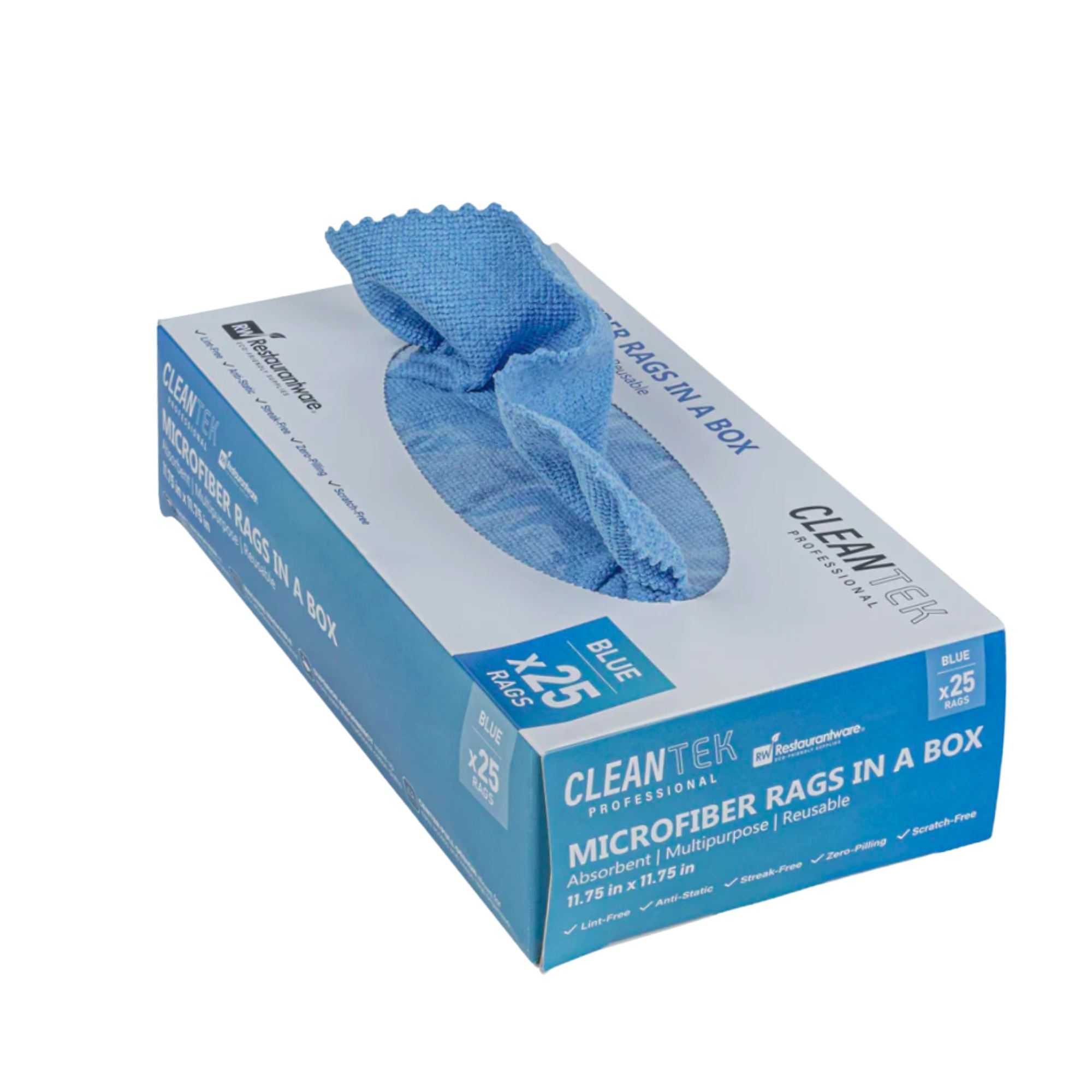 Clean Tek Professional Blue Microfiber Rags In A Box - 11 3/4" x 11 3/4" - 25 count box