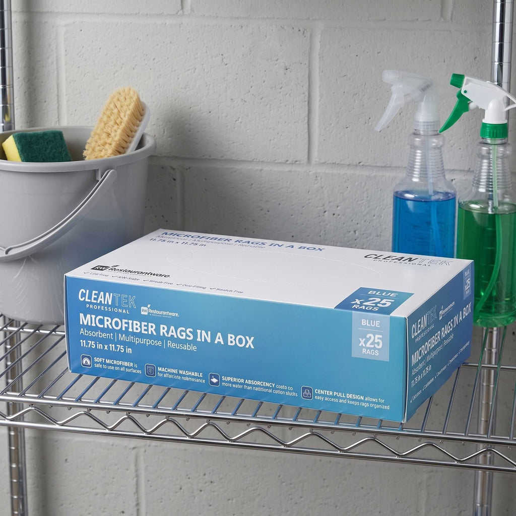 Clean Tek Professional Blue Microfiber Rags In A Box - 11 3/4" x 11 3/4" - 25 count box