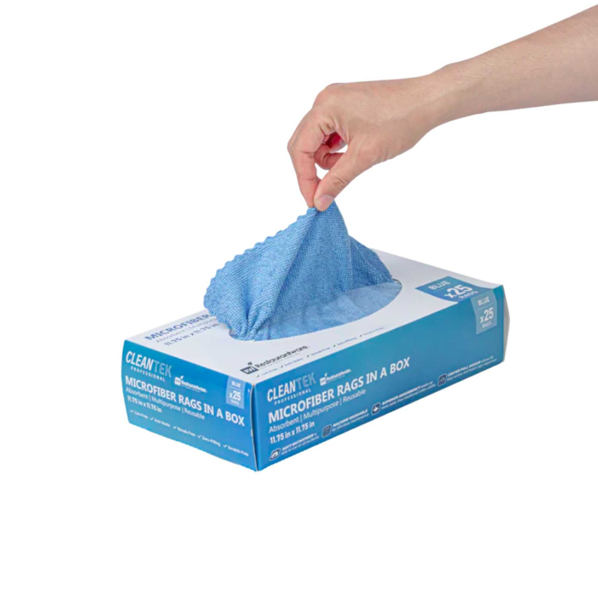 Clean Tek Professional Blue Microfiber Rags In A Box - 11 3/4" x 11 3/4" - 250 count box