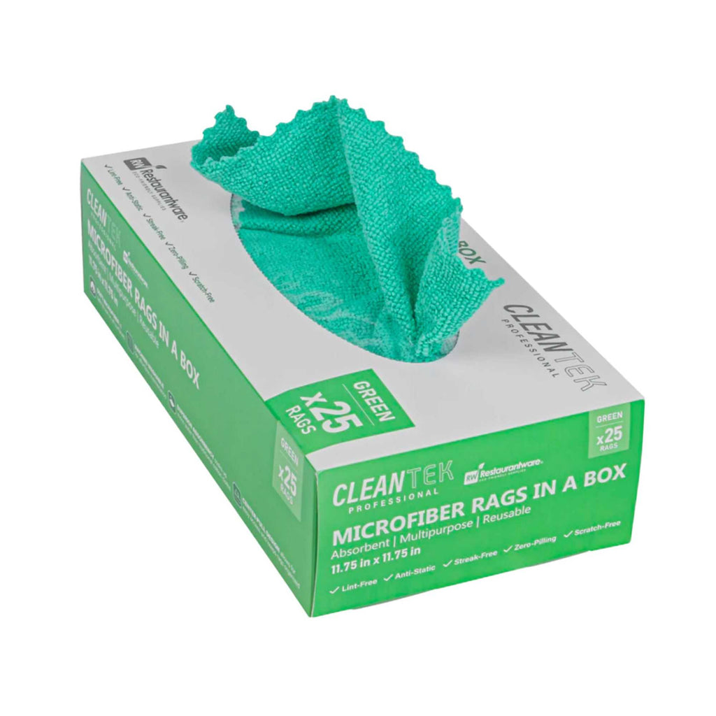 Clean Tek Professional Green Microfiber Rags In A Box - 11 3/4" x 11 3/4" - 25 count box
