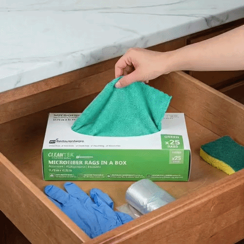 Clean Tek Professional Green Microfiber Rags In A Box - 11 3/4" x 11 3/4" - 25 count box