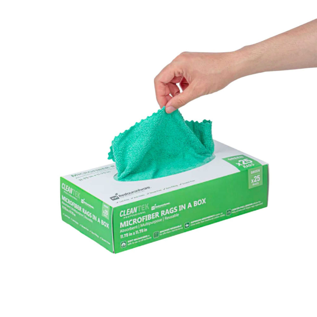 Clean Tek Professional Green Microfiber Rags In A Box - 11 3/4" x 11 3/4" - 250 count box