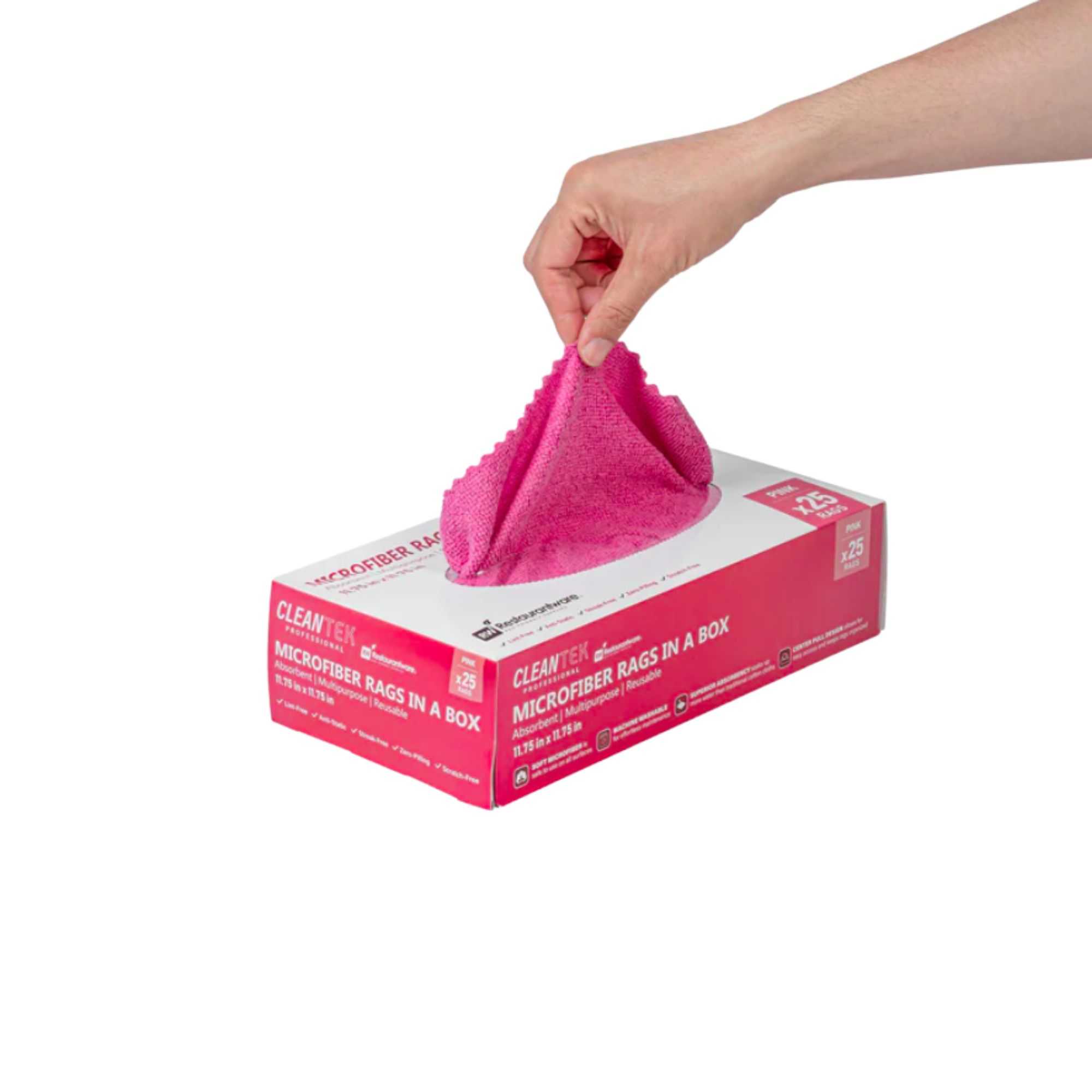 Clean Tek Professional Pink Microfiber Rags In A Box - 11 3/4" x 11 3/4" - 25 count box