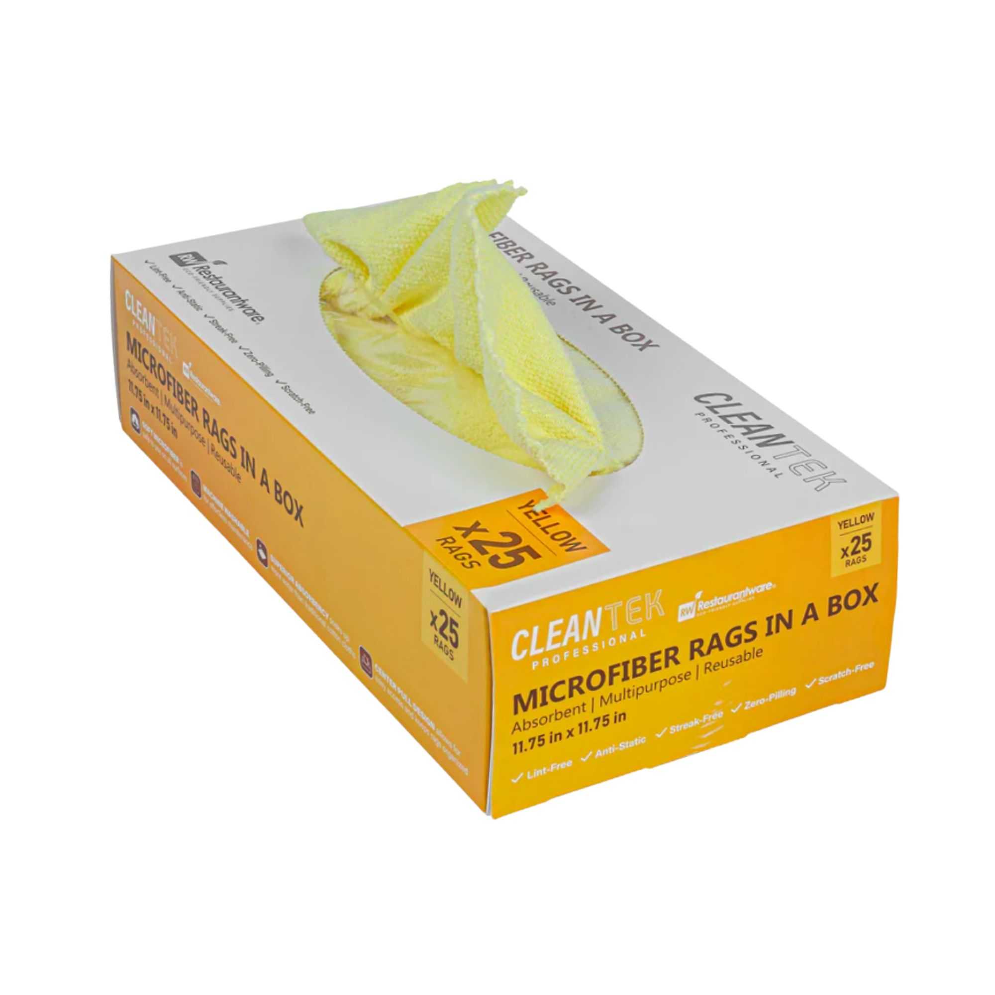 Clean Tek Professional Yellow Microfiber Rags In A Box - 11 3/4" x 11 3/4" - 25 count box