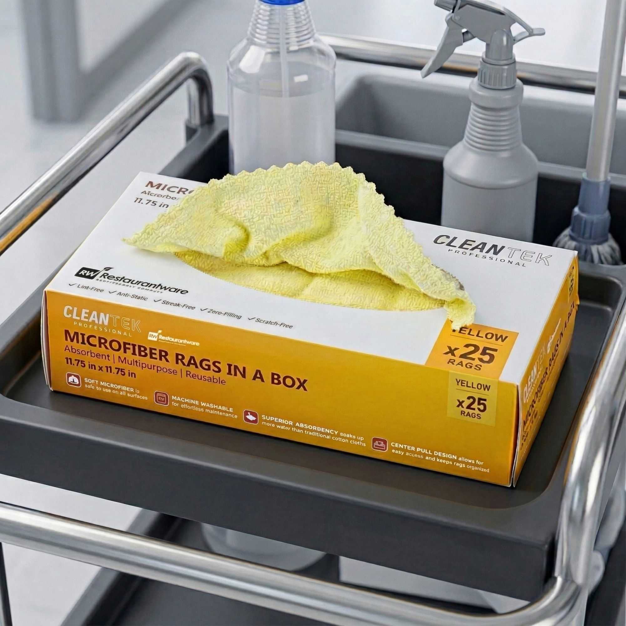 Clean Tek Professional Yellow Microfiber Rags In A Box - 11 3/4" x 11 3/4" - 25 count box