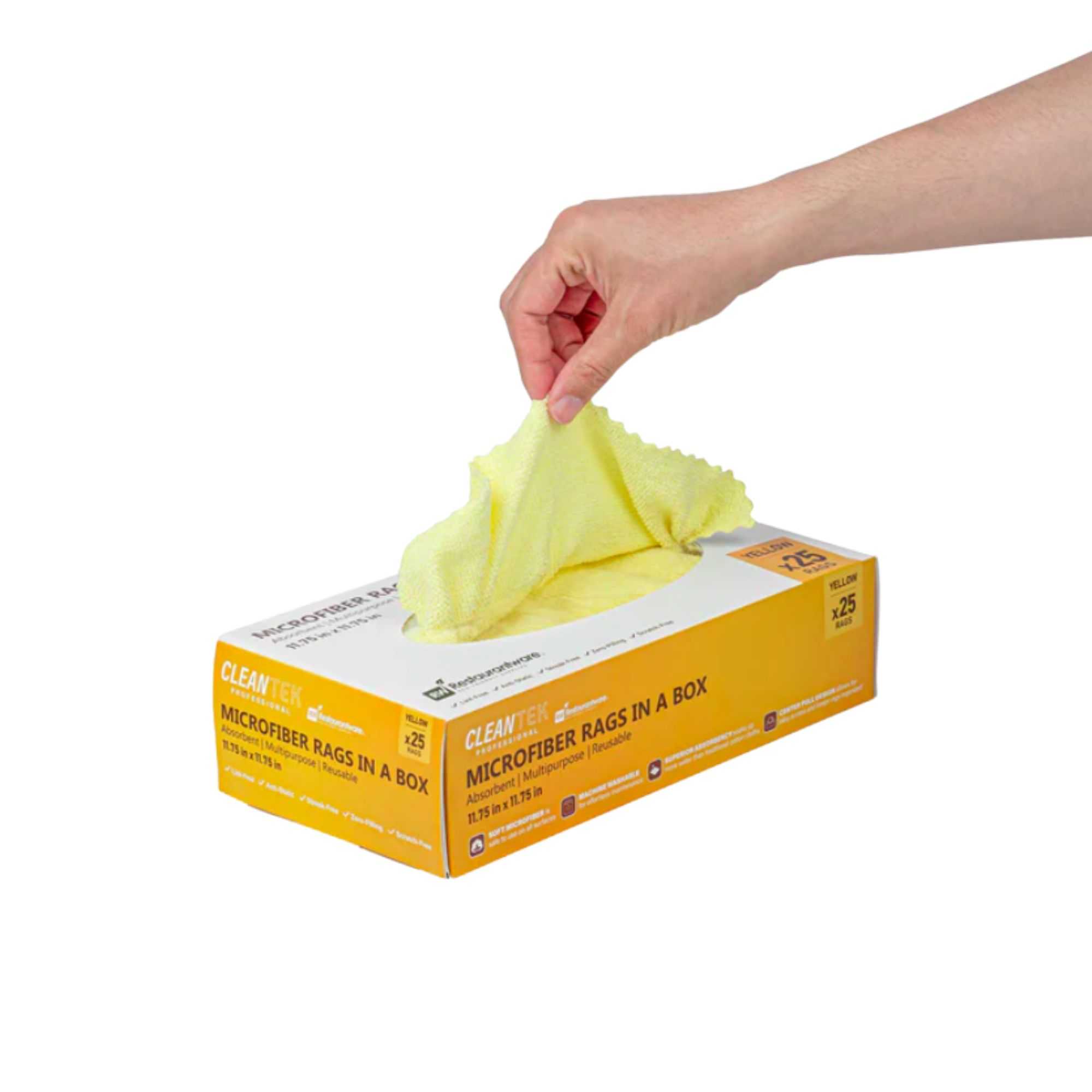 Clean Tek Professional Yellow Microfiber Rags In A Box - 11 3/4" x 11 3/4" - 25 count box