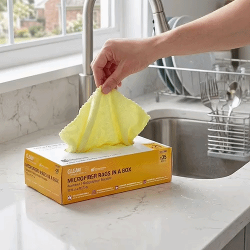 Clean Tek Professional Yellow Microfiber Rags In A Box - 11 3/4" x 11 3/4" - 250 count box