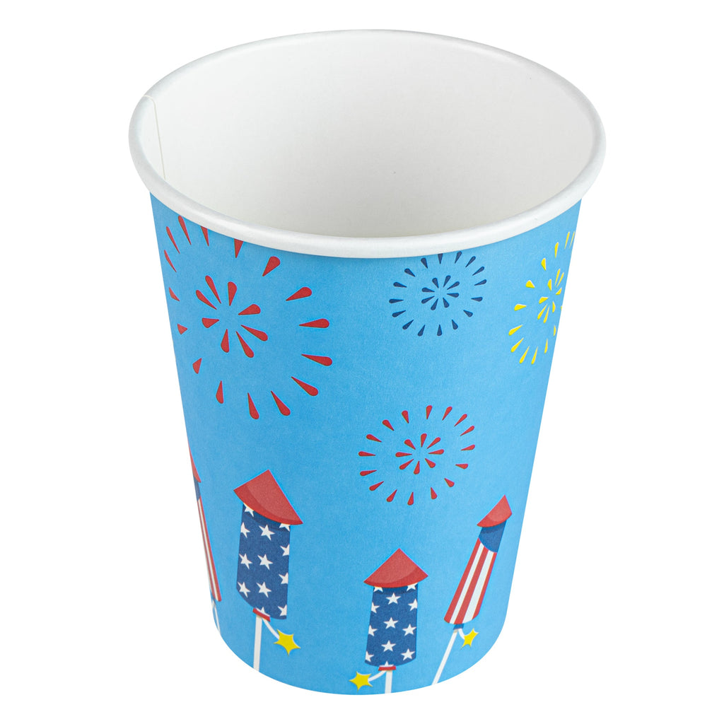 Restpresso 12 oz 4th of July Paper Single Wall Coffee Cup - with White Lid - 3 1/2" x 3 1/2" x 4 3/4" - 20 count box