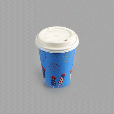 Restpresso 12 oz 4th of July Paper Single Wall Coffee Cup - with White Lid - 3 1/2" x 3 1/2" x 4 3/4" - 400 count box