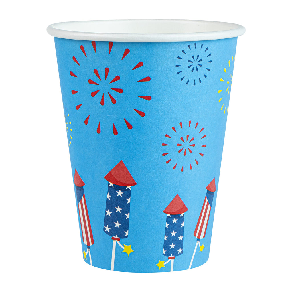 Restpresso 12 oz 4th of July Paper Single Wall Coffee Cup - with White Lid - 3 1/2" x 3 1/2" x 4 3/4" - 400 count box