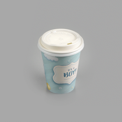 Restpresso 12 oz It's a Boy Paper Single Wall Coffee Cup - with White Lid - 3 1/2" x 3 1/2" x 4 3/4" - 400 count box