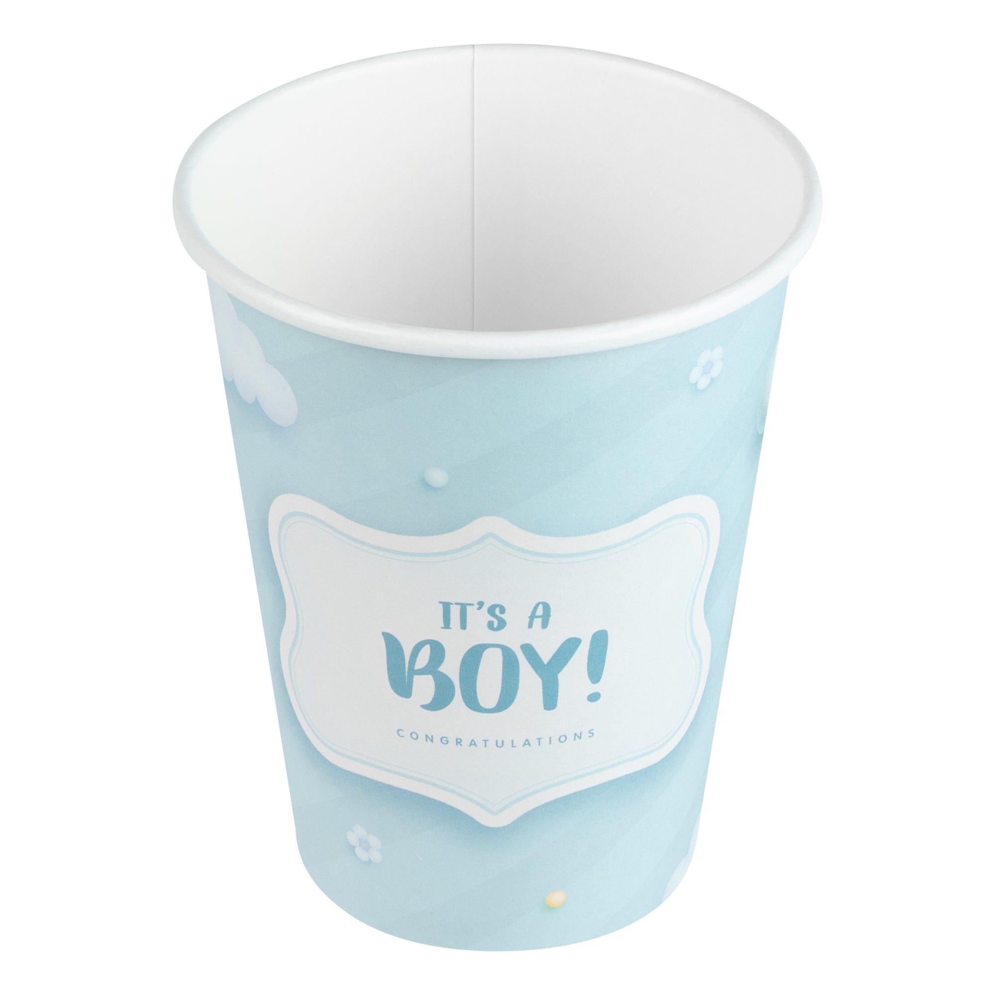 Restpresso 12 oz It's a Boy Paper Single Wall Coffee Cup - with White Lid - 3 1/2" x 3 1/2" x 4 3/4" - 400 count box