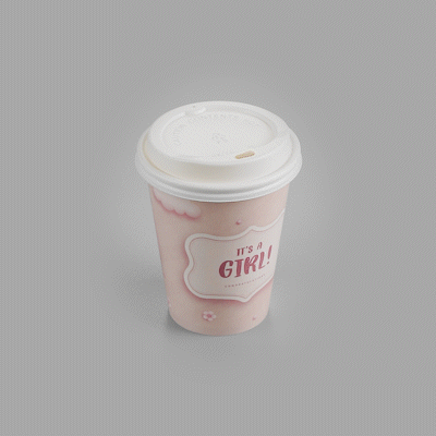 Restpresso 12 oz It's a Girl Paper Single Wall Coffee Cup - with White Lid - 3 1/2" x 3 1/2" x 4 3/4" - 400 count box
