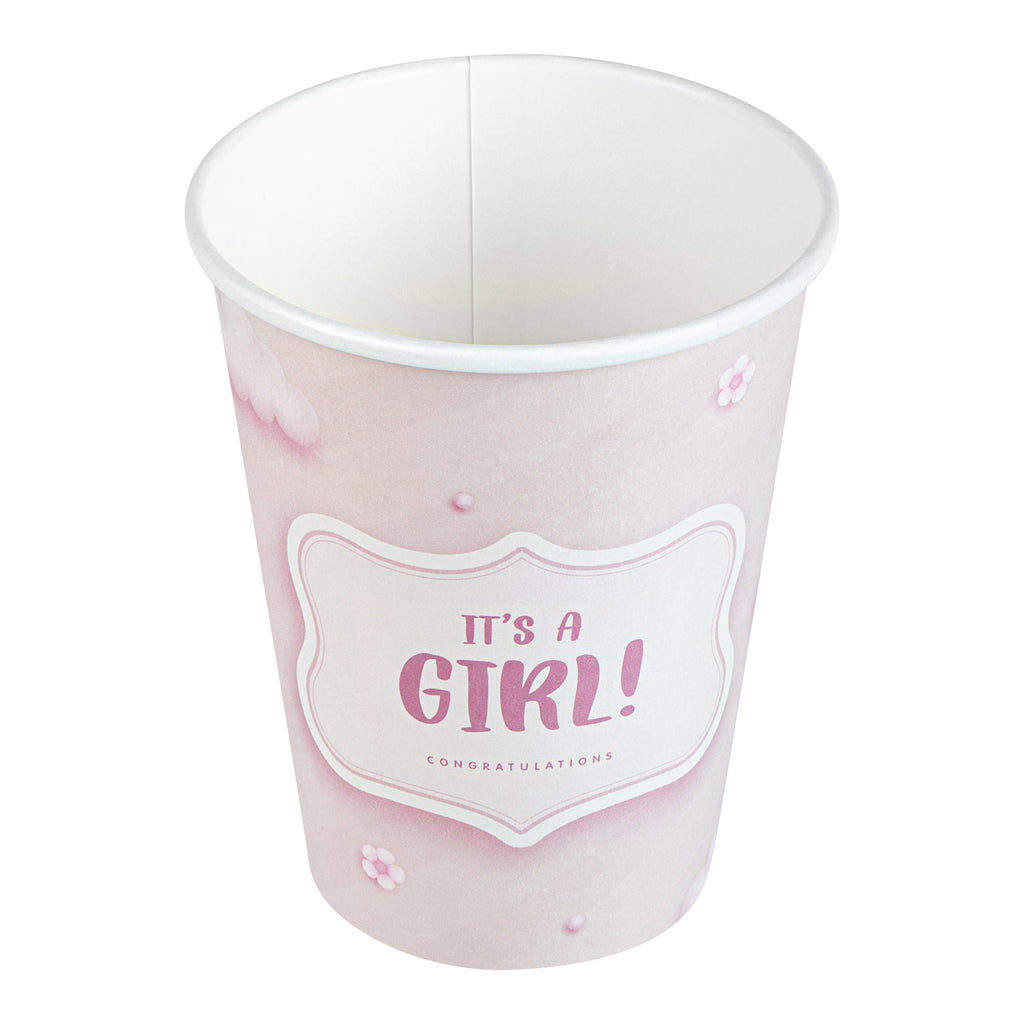 Restpresso 12 oz It's a Girl Paper Single Wall Coffee Cup - with White Lid - 3 1/2" x 3 1/2" x 4 3/4" - 400 count box