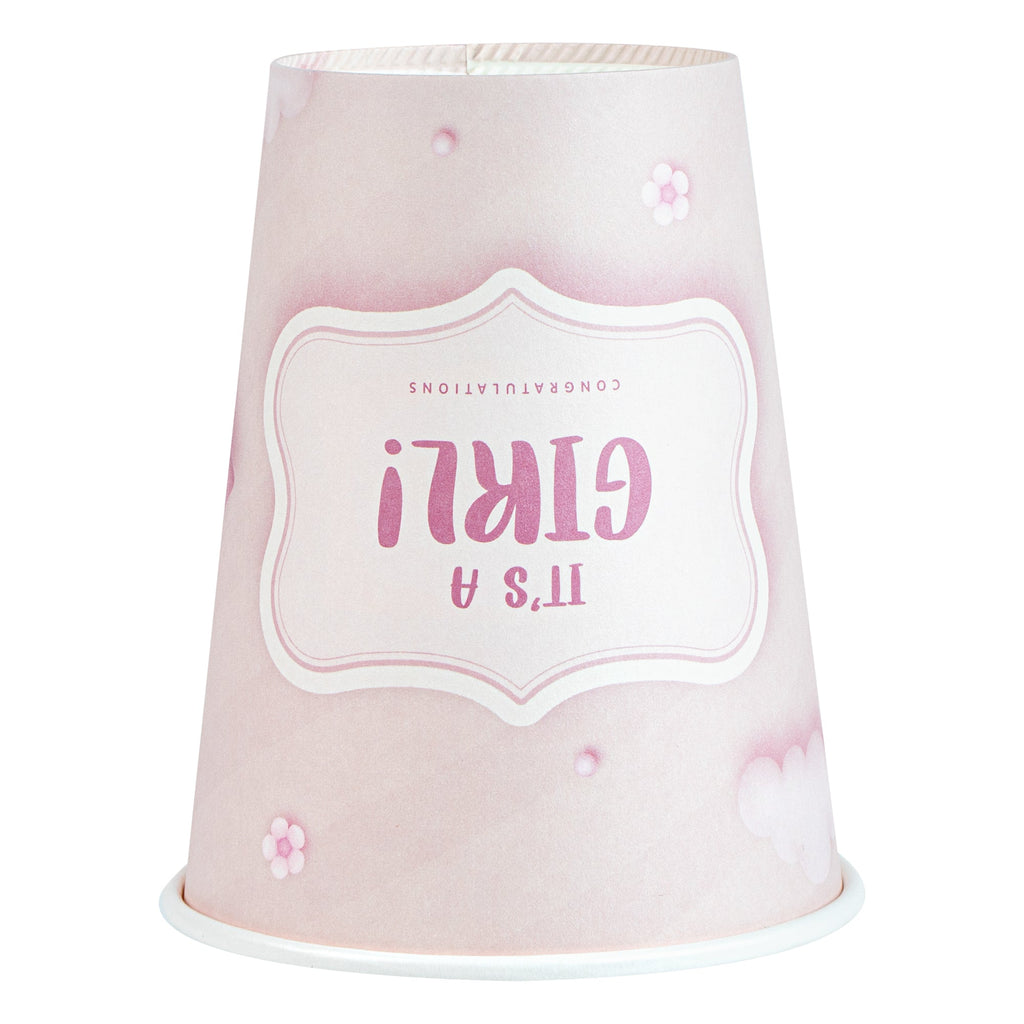 Restpresso 12 oz It's a Girl Paper Single Wall Coffee Cup - with White Lid - 3 1/2" x 3 1/2" x 4 3/4" - 400 count box