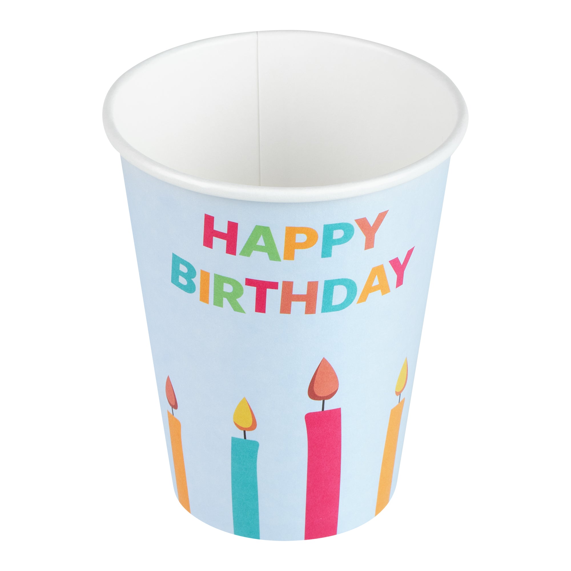 Restpresso 12 oz Happy Birthday Paper Single Wall Coffee Cup - with White Lid - 3 1/2" x 3 1/2" x 4 3/4" - 20 count box