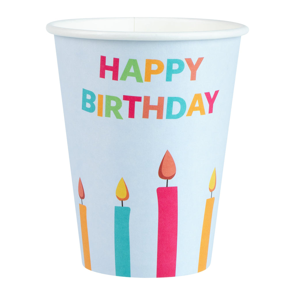 Restpresso 12 oz Happy Birthday Paper Single Wall Coffee Cup - with White Lid - 3 1/2" x 3 1/2" x 4 3/4" - 20 count box