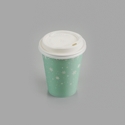 Restpresso 12 oz Blue Christmas Snowflakes Paper Single Wall Coffee Cup - with White Lid - 3 1/2" x 3 1/2" x 4 3/4" - 20 count box