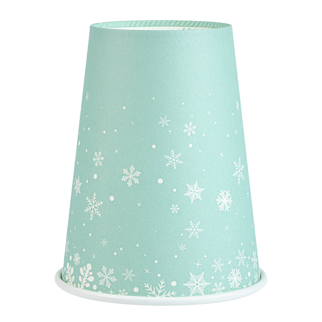 Restpresso 12 oz Blue Christmas Snowflakes Paper Single Wall Coffee Cup - with White Lid - 3 1/2" x 3 1/2" x 4 3/4" - 20 count box