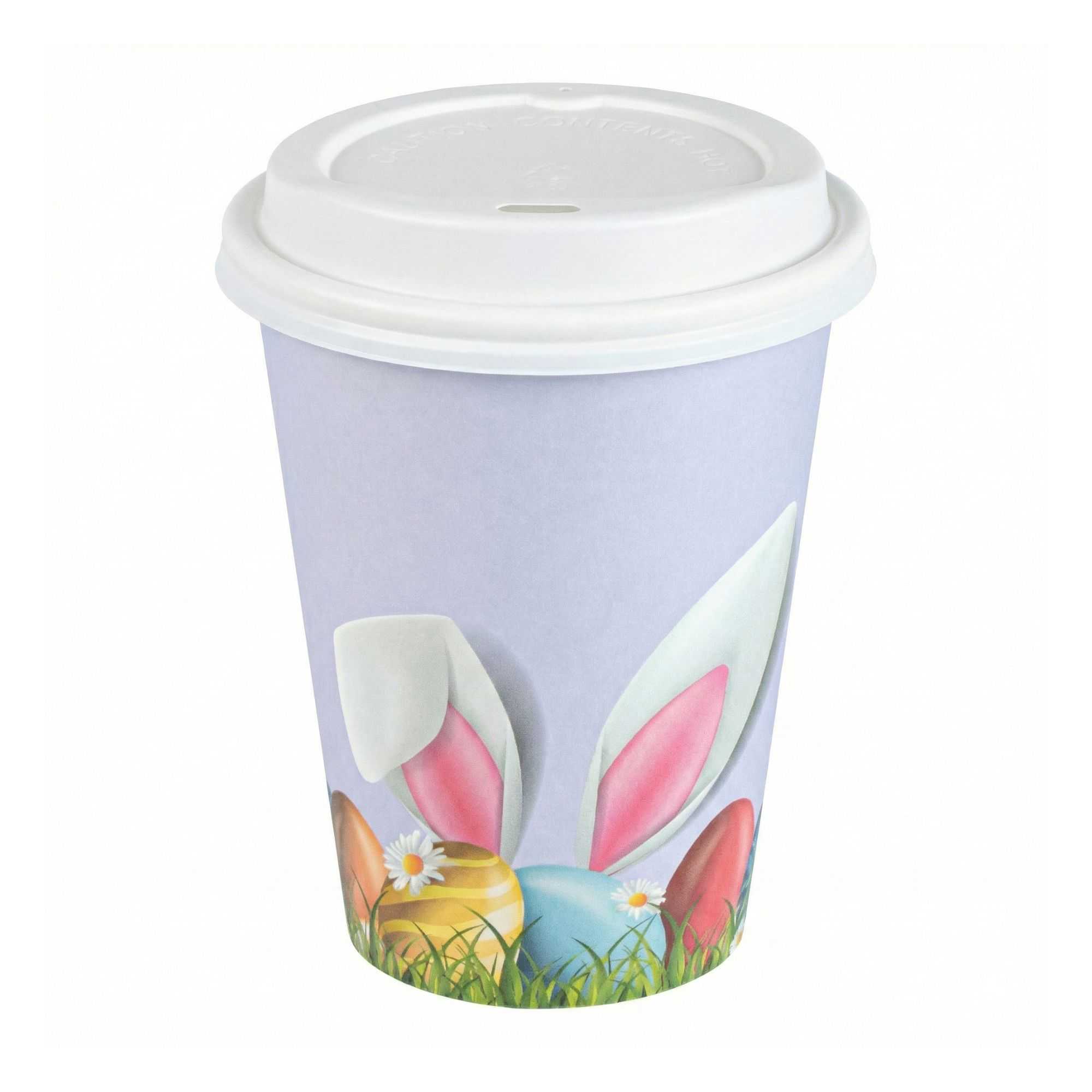 Restpresso 12 oz Easter Paper Single Wall Coffee Cup - with White Lid - 3 1/2" x 3 1/2" x 4 3/4" - 20 count box