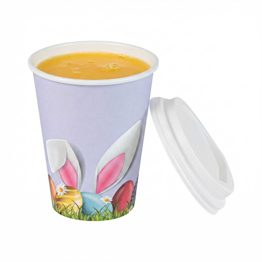 Restpresso 12 oz Easter Paper Single Wall Coffee Cup - with White Lid - 3 1/2" x 3 1/2" x 4 3/4" - 20 count box